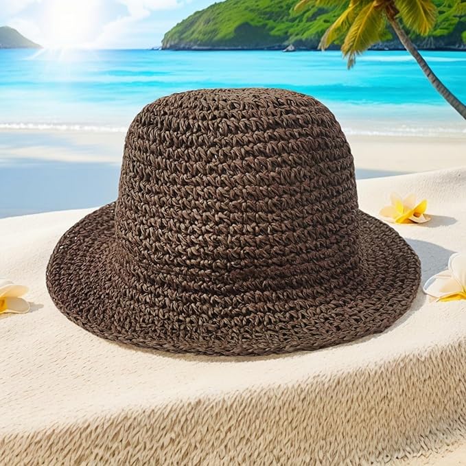 Womens Straw Beach Sun Hats, Foldable Packable Floppy Handmade Crochet Hats for Women,Large Summer Vacation Wide Brim Hat-VerdiqueGarden