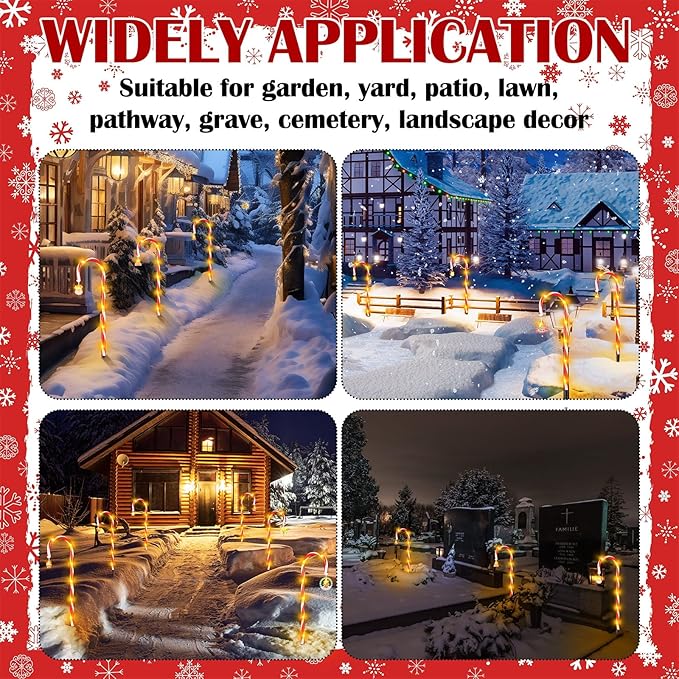 12 Pcs Christmas Candy Cane Lights Outdoor Christmas Decorations Battery Operated Candy Cane Pathway Markers Light 84 LED Candy Cane Stake Waterproof with 8 Modes for Yard Garden Lawn Tree Decor-VerdiqueGarden