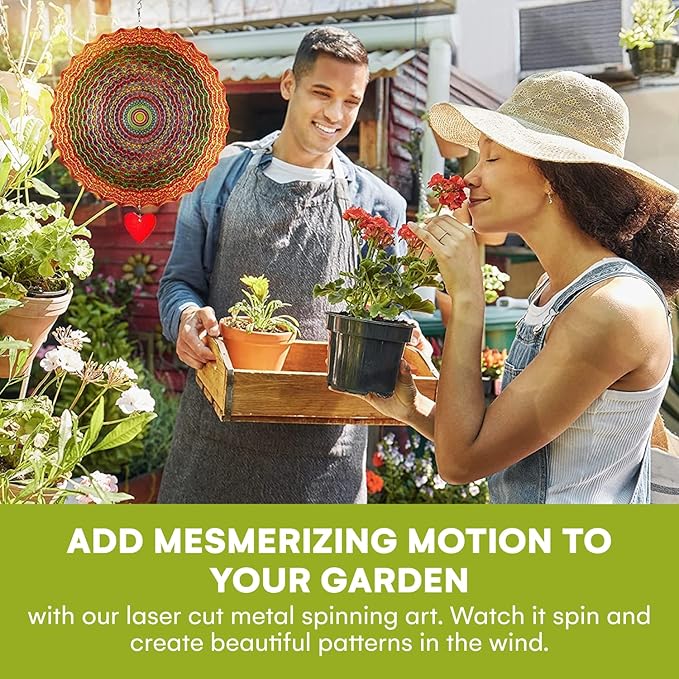 SteadyDoggie 12-Inch Wind Spinner Mandala Thangka - 3D Stainless Steel Laser Cut Metal Art - Reflective Geometric Pattern Kinetic Yard Decoration - Hanging Wind Spinners for Indoor and Outdoor Use-VerdiqueGarden