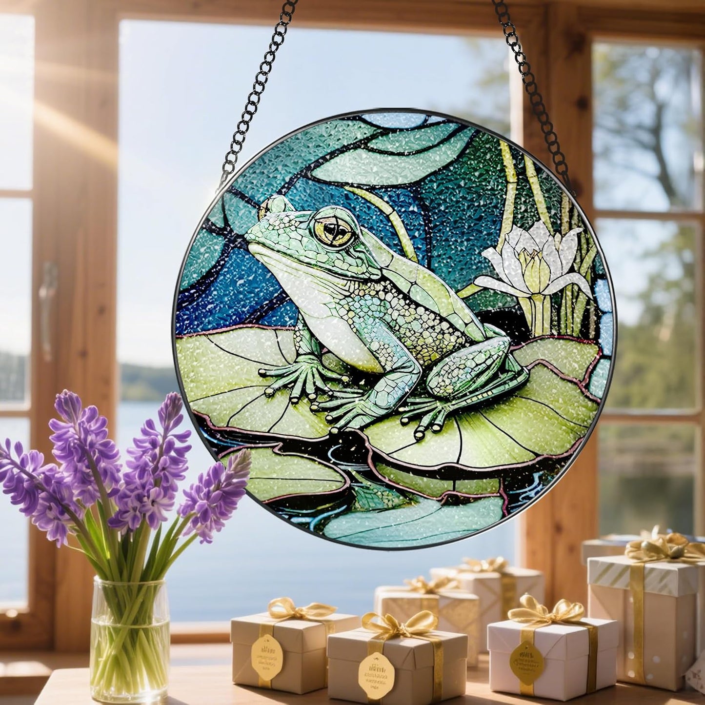 Stained Glass Window Hanging, Stained Glass Suncatcher, Frog Sun Catcher, Window Hanging Decor, Frog Lover Gift, Gifts for Fathers Day or Mathers Day, Christmas or Birthday Gift, Gifts for Friend-VerdiqueGarden