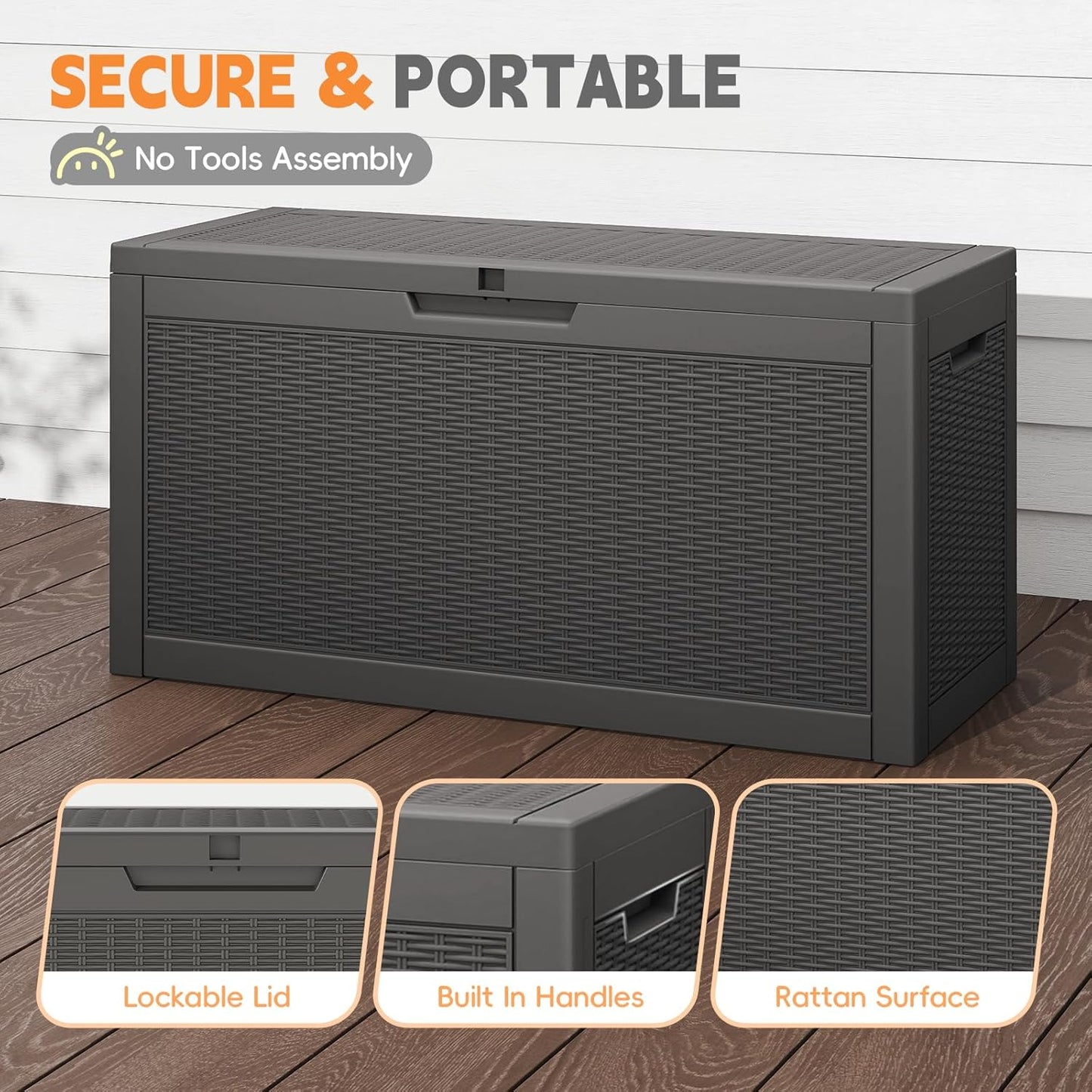 Outdoor Storage Box, 60 Gallon Waterproof Resin Deck Box, Storage Bin for Package Delivery, Patio Furniture Cushion, Garden Tools, Pool Accessories, Weatherproof and UV Resistant, Black-VerdiqueGarden