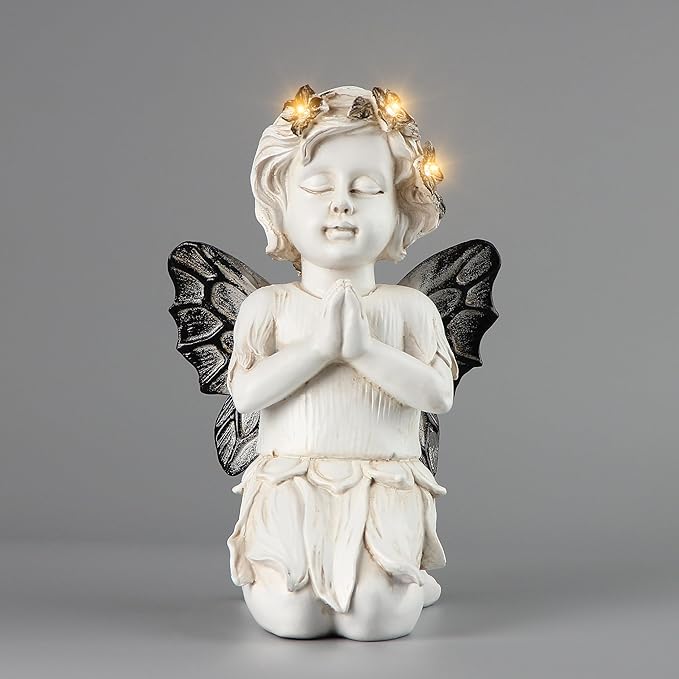 Leekung Angel Statues for Garden Decor - with Solar Powered Light Angel Garden Statues Outdoor Garden Sculptures & Statues Angels Figurines Memorial Praying Sculpture for Patio Lawn Yard Porch Gifts-VerdiqueGarden