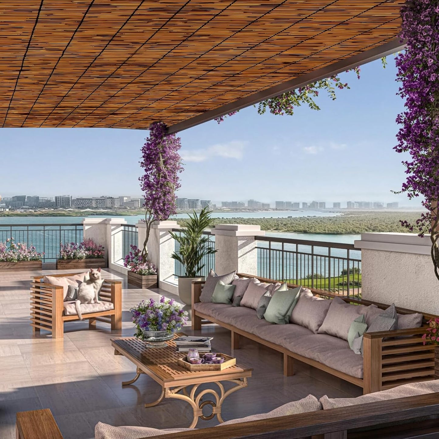 Natural Bamboo Reed Fence, 2 Pack 4FT x 16.4FT,Bamboo Privacy Screen for Garden, Decorative Fence for Outdoor Privacy Screening, Sun Blocking, Decorative Divider, Brown-VerdiqueGarden