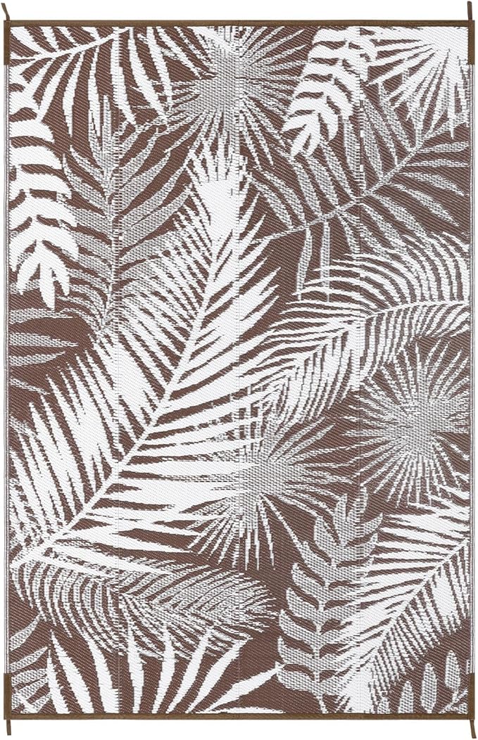 HiiARug Outdoor Rug 6x9Ft Outdoor Plastic Straw Rug Waterproof Outdoor Rugs for Patios Clearance Large Reversible Patio Mat Outdoor Area Rug for Patios Deck Beach RV Camper Backyard,Brown&White-VerdiqueGarden