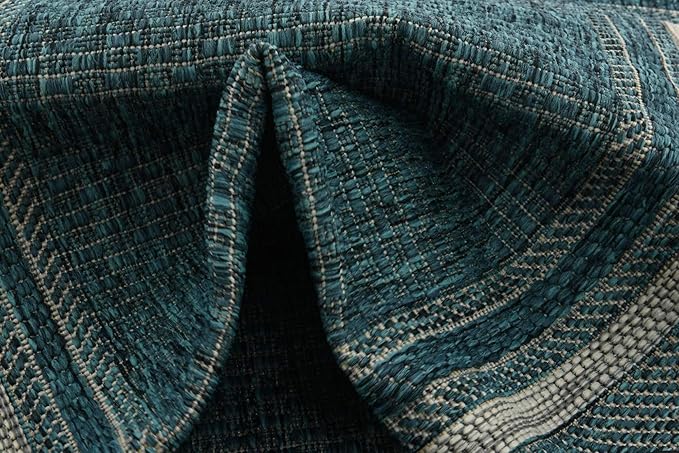Unique Loom Outdoor Border Collection Area Rug - Soft Border (2'x 6' 1" Runner, Teal/ Ivory)-VerdiqueGarden