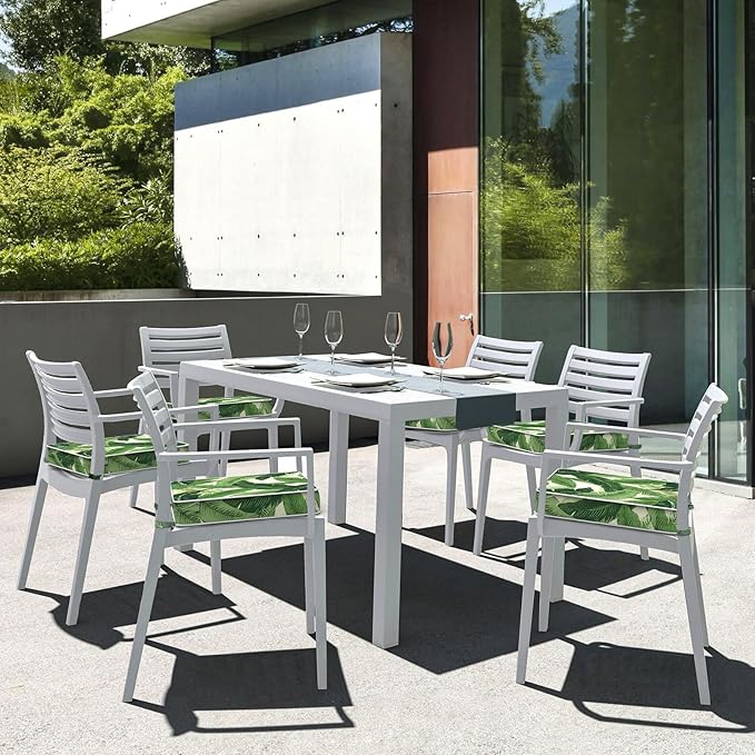 LVTXIII Patio Chair Cushions 19"x19"x3", Water-Repellent Outdoor Seat Cushions for Patio Furniture, Square Chair Pads with Ties for Home Garden Decoration, Set of 2, Swaying Palms Green-VerdiqueGarden