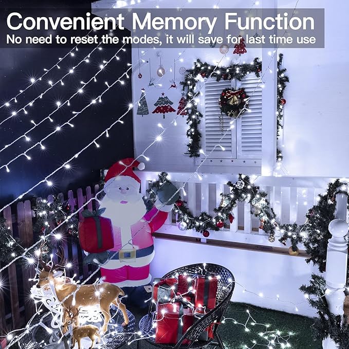 Ollny Christmas Lights Outdoor Waterproof, 1000LED 328FT Super Long String Lights with Remote 3 Timer, Plug in 8 Modes Fairy Light for Outside House Bedroom Xmas Decorations, Cool White-VerdiqueGarden