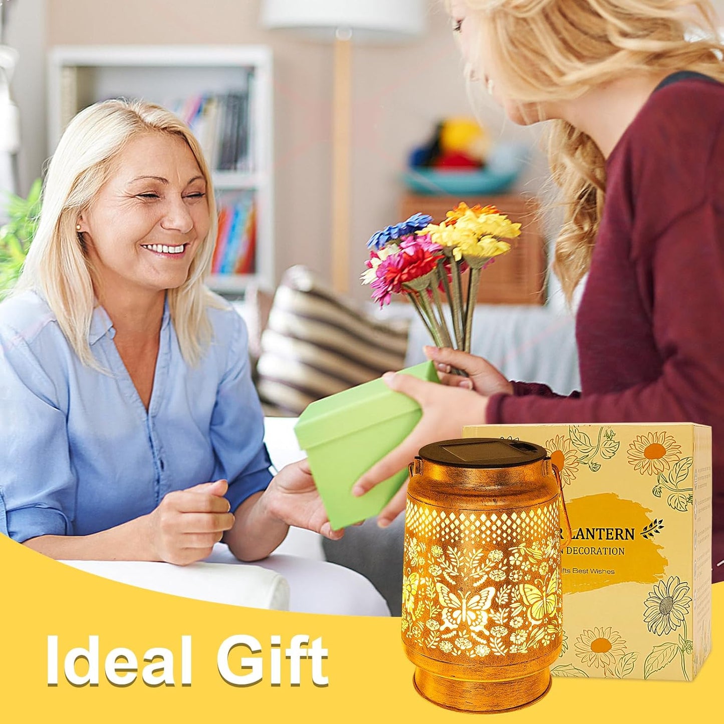 2 Pack Solar Lanterns Outdoor Butterfly Garden Decor, Birthday Gifts for Women Mom Grandma Waterproof Metal Hanging Solar Lights LED Decoration with Shepherd Hook Outside for Yard Porch Lawn Patio-VerdiqueGarden