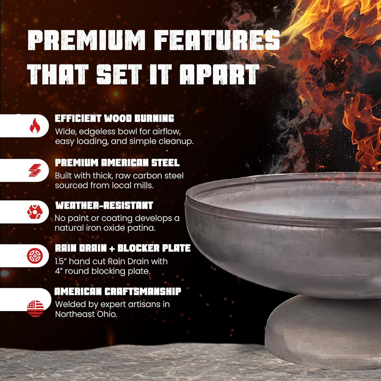 Patriot Fire Pit – Ohio Flame Wood Burning Outdoor Fire Pit - 42" Diameter (Made in USA)-VerdiqueGarden