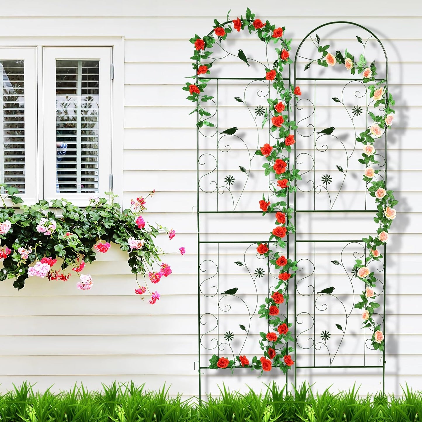 Metal Garden Trellis for Climbing Plants, 2 Pack 86.5" x 19.7" Black Plant Trellis Outdoor, Clematis Rrellis Outdoor, Arched Decoration Suitable for lawns, Gard-VerdiqueGarden