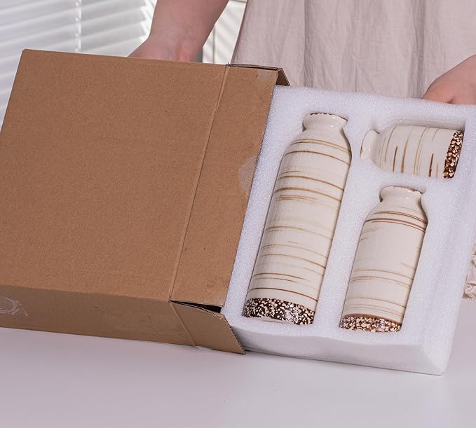 Beige Ceramic Vase Set of 3, Farmhouse Decorative Vase for Pampas Grass, Living Room, Bathroom, Bookshelf, Centerpieces Beige-VerdiqueGarden