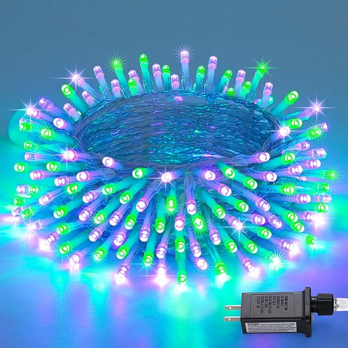 JMEXSUSS Connectable Purple and Green Halloween Lights Plug-in, 8 Modes 100 LED Twinkle String Light Indoor, Clear Wire Christmas Lights Outdoor Waterproof for Halloween Christmas Decor-VerdiqueGarden