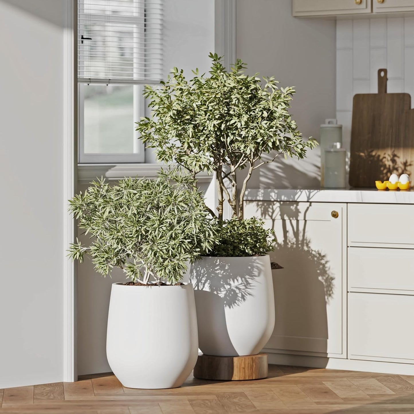 DTY Signature Mount Wilson Lightweight and Durable Modern Fiberstone Tapered Planter for Indoor Outdoor Drainage Hole & Rubber Plug Weather Resistant, 11.8" H x 11" Dia, 8" Opening - Small, White-VerdiqueGarden