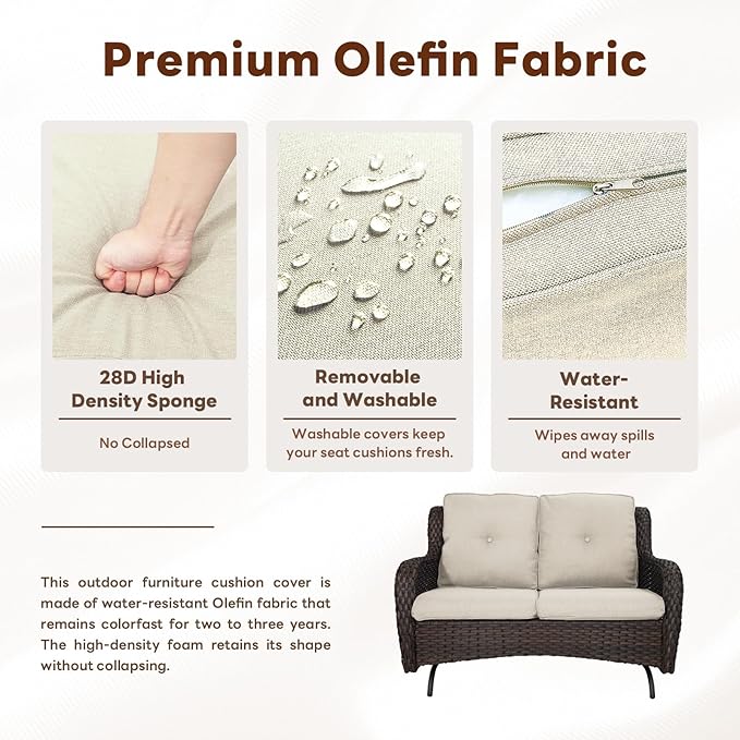 4 Piece Patio Furniture Set with Fire Pit Table - 41inch 50000 BTU Propane Fire Pit Table with High Back Loveseat Glider Chair and 2 Swivel Rocker Chair for Casual Gathering-VerdiqueGarden