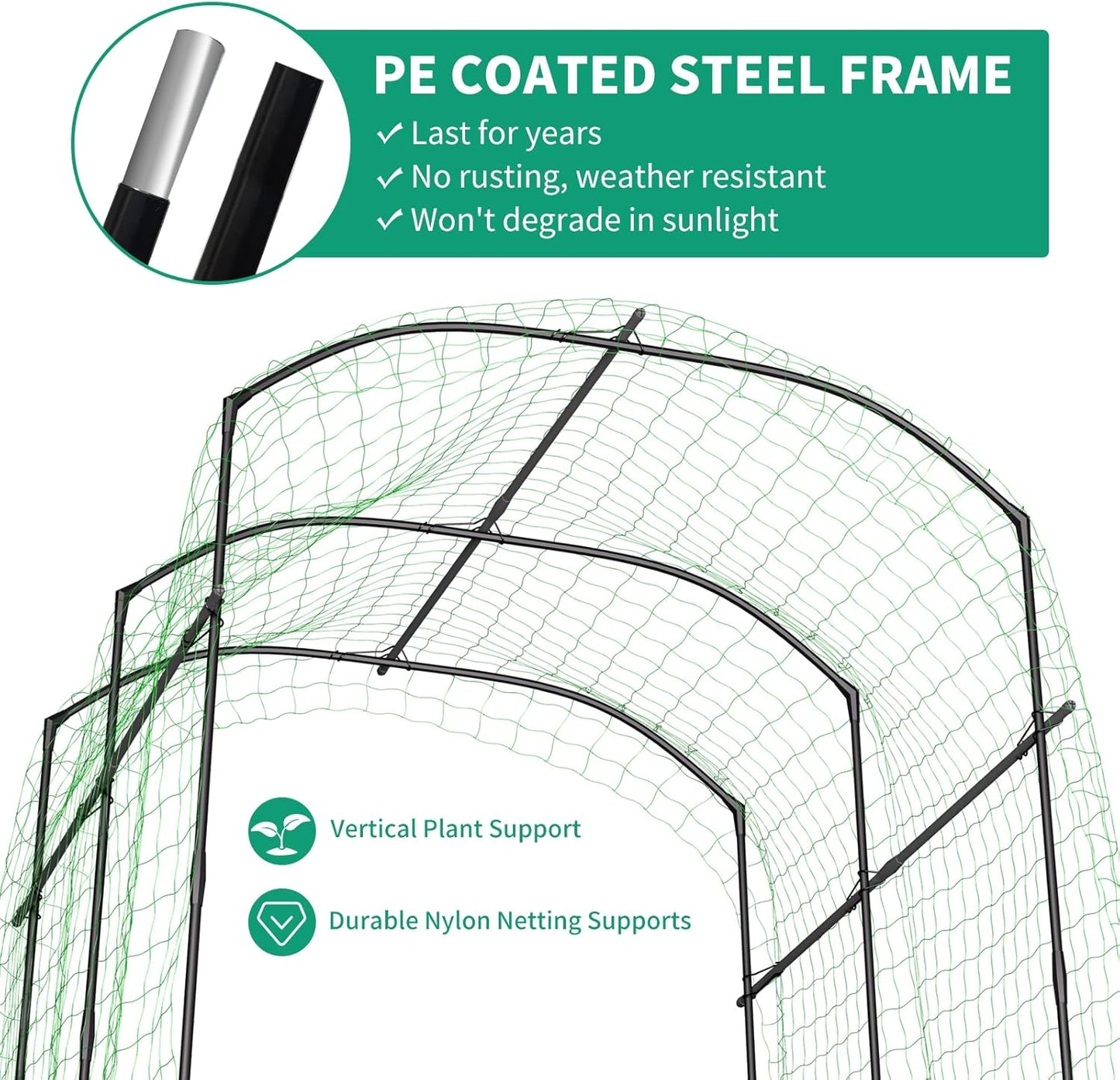 DoCred Tall Garden Arch Trellis for Climbing Plants, 87in Tall Metal Plant Support Trellis Archway for Climbing Vine Vegetable/Fruit/Flower Outdoor Yard Lawn Garden Arch Tunnel Trellis-VerdiqueGarden