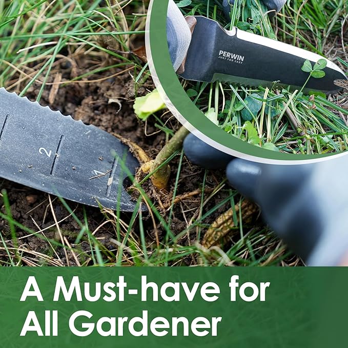 Hori Hori Garden Knife, Garden Tools with Sheath for Weeding,Planting,Digging, 7" Stainless Steel Blade with Cutting Edge, Full-Tang walnut Wood Handle with Hanging Hole-VerdiqueGarden