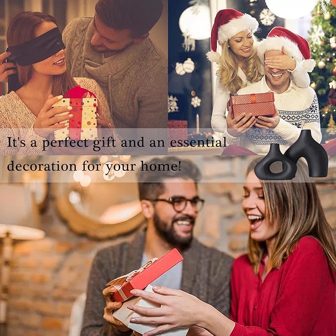 CEMABT Black Ceramic Vase Set of 2 for Modern Minimalist Bohemian Decor,Round Matte Donut Vases for Pampas Grass-Perfect for Living Room, Dining Table, Office Bedroom Shelf Decor Entryway, Console-VerdiqueGarden