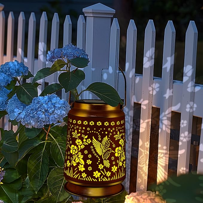 KY&BOSAM Solar Hummingbird Lanterns Outdoor Waterproof, Metal Openwork LED Hanging Solar Lights Outside Decorative for Yard Patio Backyard Deck Porch Garden Decor Birthday Gifts for Women Mom Grandma-VerdiqueGarden