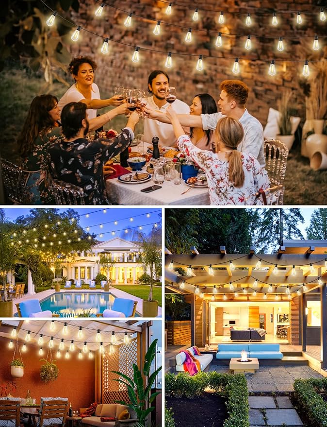 Brightever LED Outdoor String Lights, 150FT Dimmable Patio Lights with Remote Control, 45+2 Shatterproof ST38 Edison Bulbs, 3 Lighting Modes, 3H/5H Timer, Outdoor Hanging Light for Holiday, Party-VerdiqueGarden