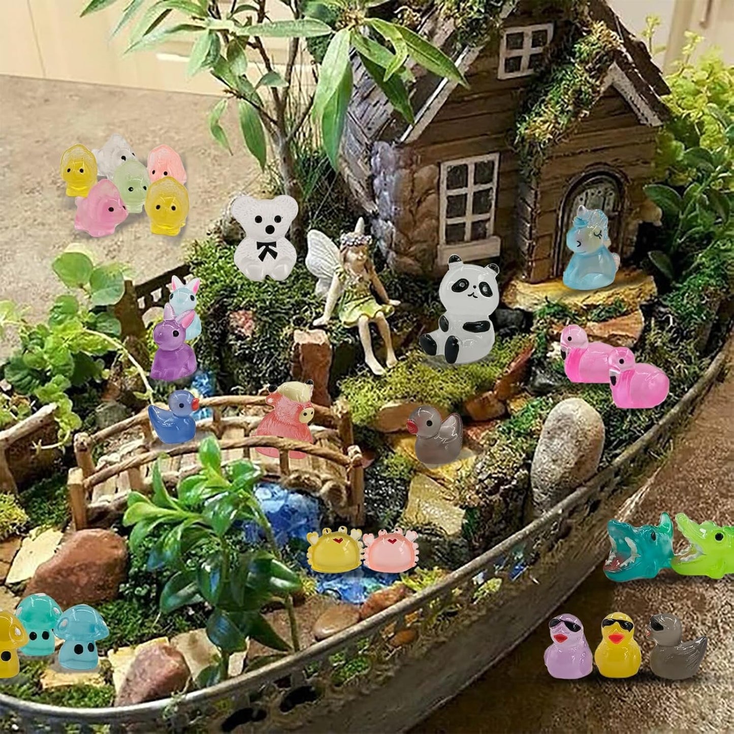 110 Pcs Luminous Mini Resin Animals Tiny Resin Figurines Glow in The Dark Tiny Ducks for Fairy Garden, Miniature Accessories, Crafts, and Decor-VerdiqueGarden