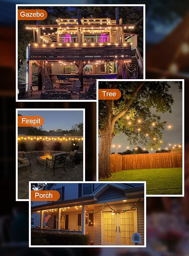 Gpatio 30ft Waterproof Patio Lights With 16 Dimmable Hanging Lights Globe ST38 Bulbs, 2700k Shatterproof Connectable For Backyard Gazebo Porch Garden Commercial Outside Decor-VerdiqueGarden