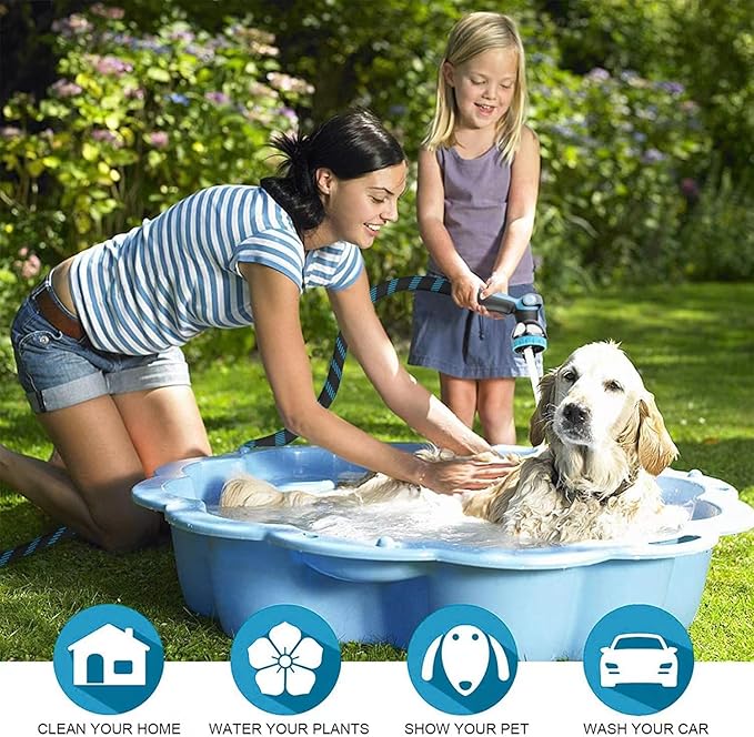 100Ft Non-Expandable Garden Hose, Flexible Water Hose with 10-Pattern Spray Nozzle, Lightweight Hose Pipe, Kink-Free, Leak-Proof, 3/4" Solid Metal Fittings-VerdiqueGarden