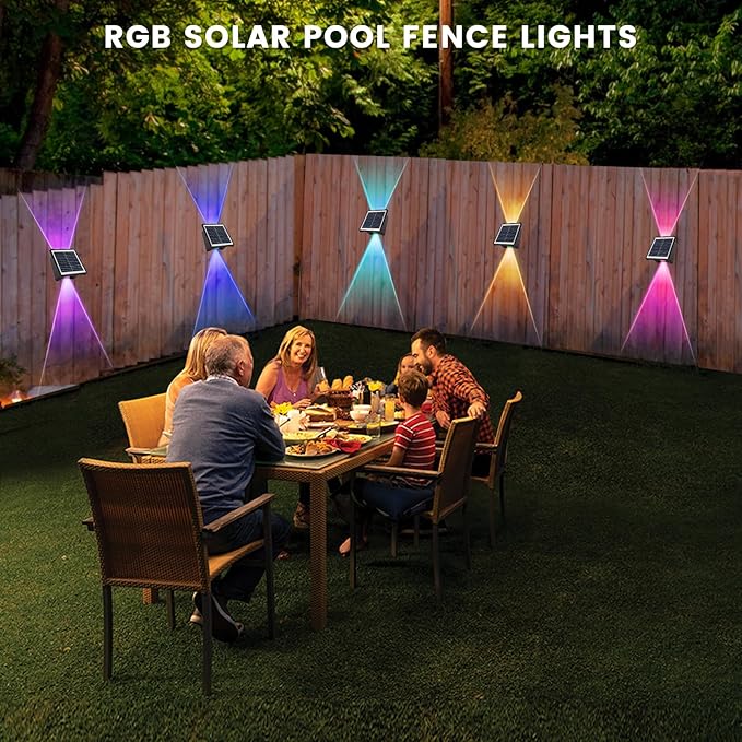 Solar Powered Outdoor LED Lights, Waterproof Wall Sconces, 2 LEDs Fence Lights, Up & Down Lighting for Backyard, Deck, Patio, Porch, Balcony, Garden (2 Pack)-VerdiqueGarden