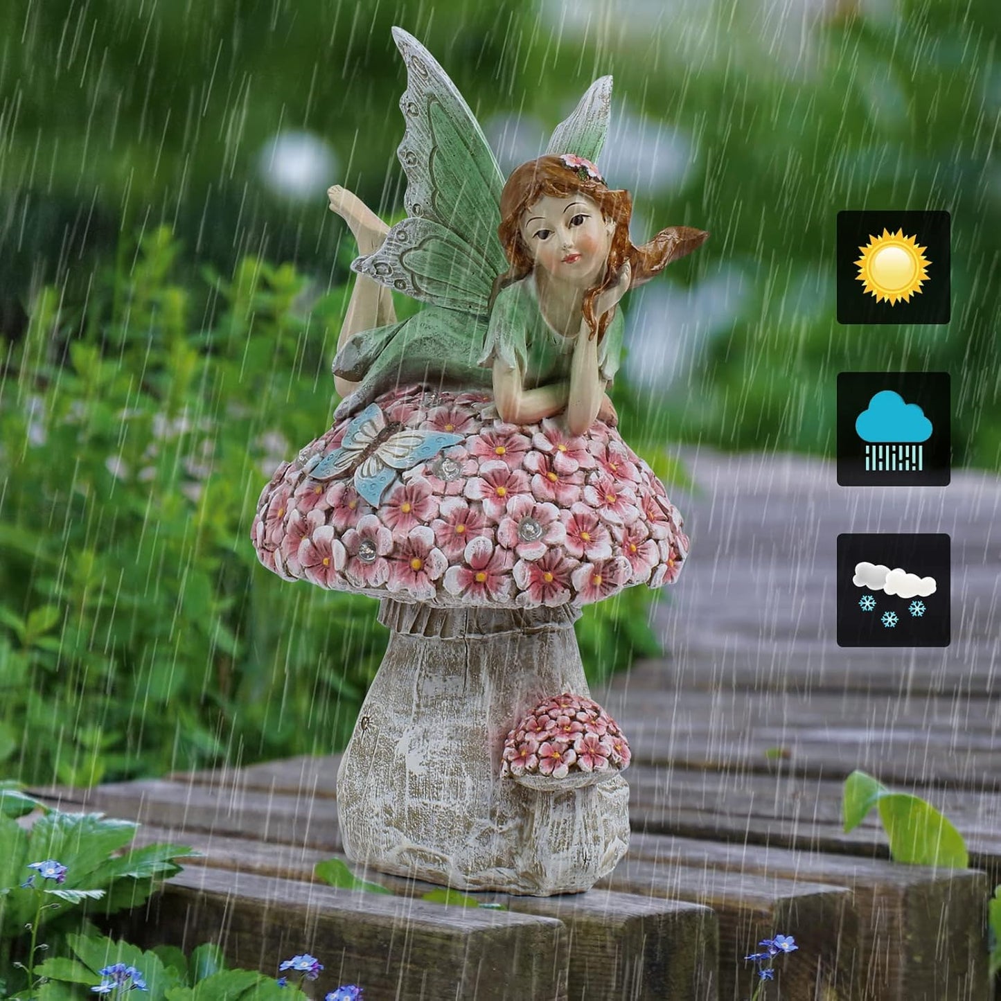 Garden Fairy Decor for Outside, Fairy Garden,Flower Fairy Outdoor Statue,Solar Powered Resin Ornaments,Patio Lawn Yard Porch, Garden Fairy Figurines for Home Garden Gifts,8.66inches Tall-VerdiqueGarden