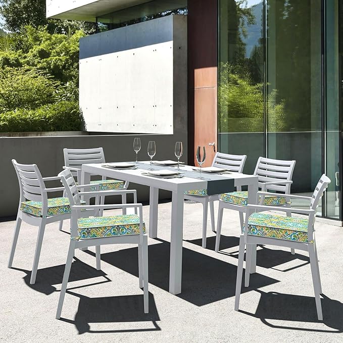 LVTXIII Patio Chair Cushions 19"x19"x3", Water-Repellent Outdoor Seat Cushions for Patio Furniture, Square Chair Pads with Ties for Home Garden Decoration, Set of 2, Damask Green-VerdiqueGarden