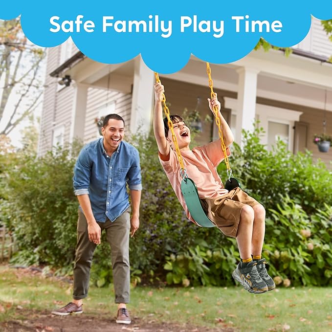 TURFEE 3 Pack Assorted Swing Set, Including 1 Gym Rings Trapeze Bar and 2 Pcs Swings with Plastic Coated Chain, Swingset Accessories Replacement for Kids Outdoor Play, Playground- Green-VerdiqueGarden