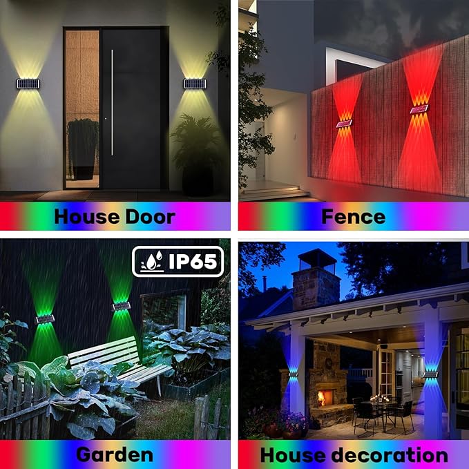 8LED Multi-Color Solar Wall Lights, Up and Down Lighting Solar Outdoor Light Waterproof IP65, Solar Fence Light for Yard Deck Garden Garage Walkway Porch Christmas Decorations (4 Pack)-VerdiqueGarden
