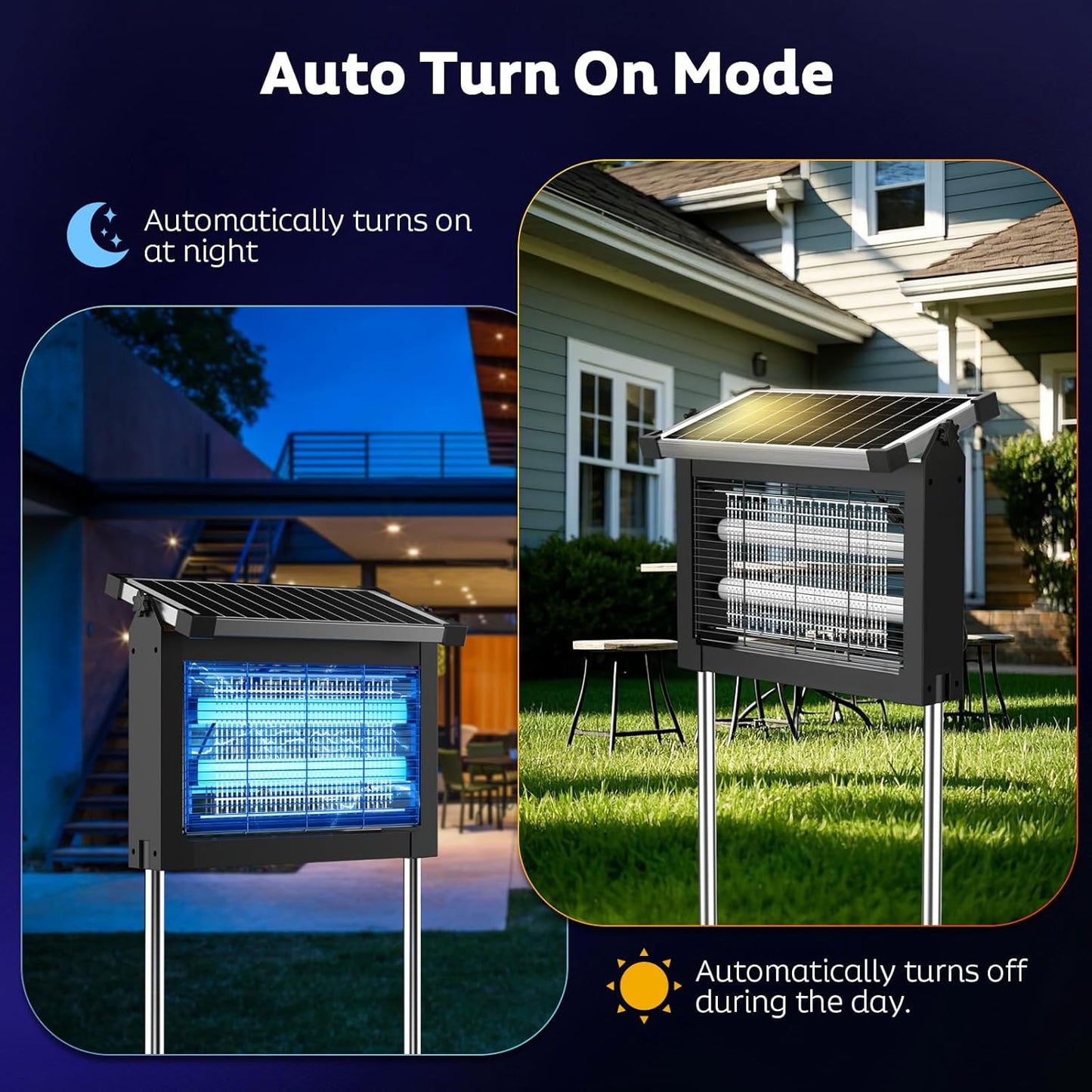 Solar Bug Zapper Outdoor, Mosquito Zapper Waterproof Electric Fly Zapper Rechargeable Mosquito Killer Lamp with 10W Solar Panel, 4500V Cordless Fly Trap for Backyard, Patio, Garden, RV, Camping-VerdiqueGarden