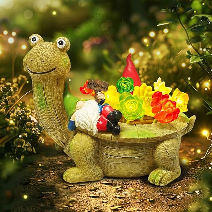 Solar Garden Statues, Turtle Garden Decor Outdoor Solar Lights, Mom Gifts for Mothers Day Grandma Wife Daughter, Cute Tortoise Figurine Yard Decorations Outdoor for Patio, Balcony, Lawn Ornament-VerdiqueGarden