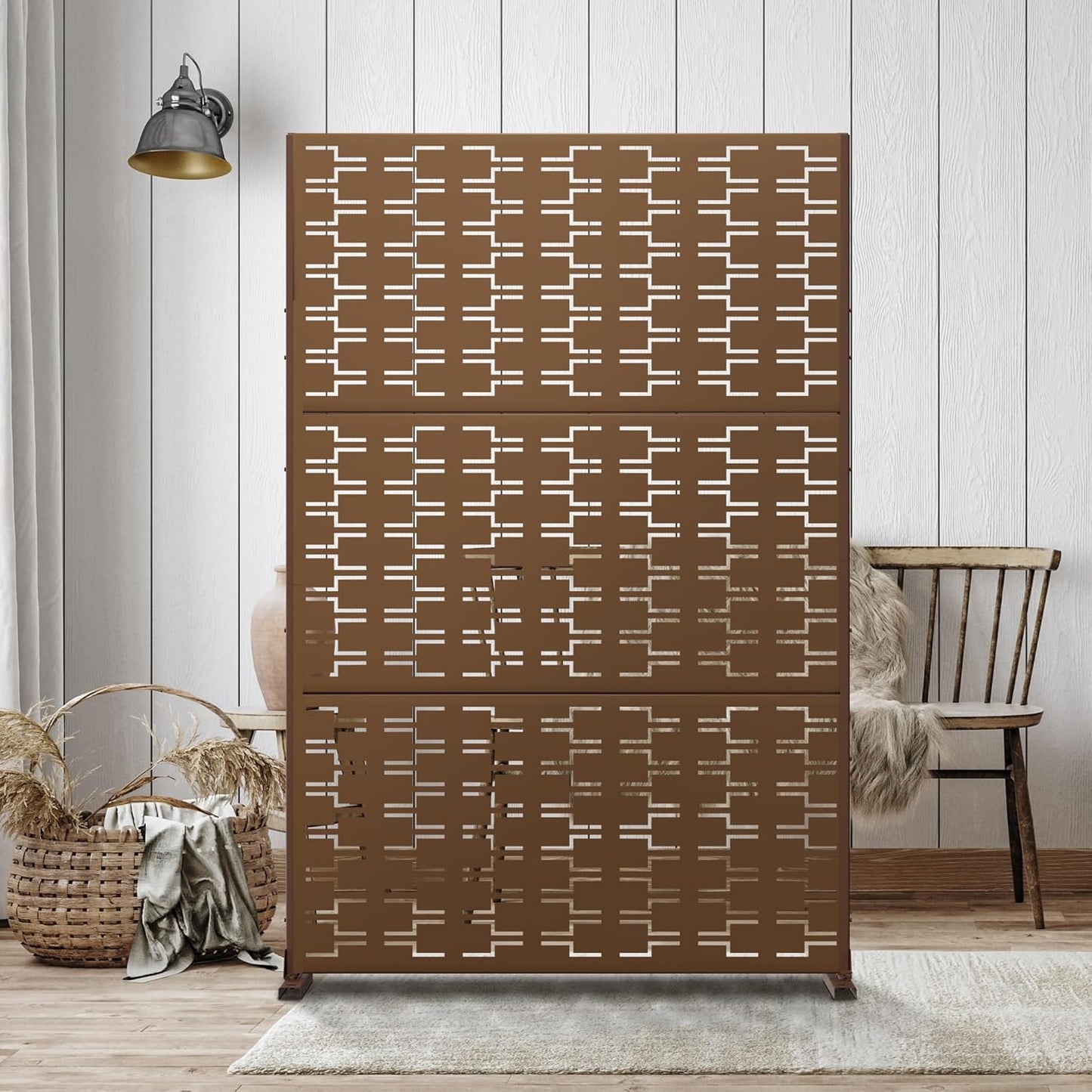 Metal Privacy Screen Outdoor 72" H×47" W,Freestanding Decorative Privacy Screen for Balcony Yard&Garden,Privacy Fence-Brown&Brick-VerdiqueGarden