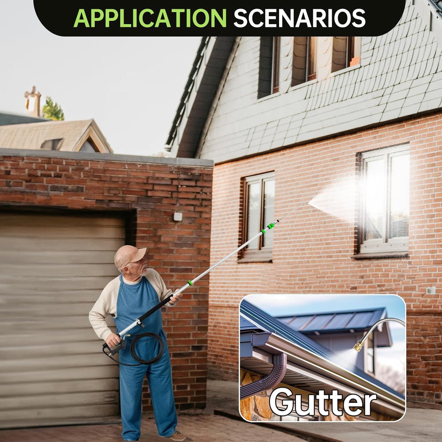 Realyou 24 FT Pressure Washer Telescoping Wand with Pressure Washer Extension Wand, Gutter Cleaner Tool, 5 Spray Nozzle Tips, 2 Hose Adapters, Support Belt and Bursh Head-VerdiqueGarden