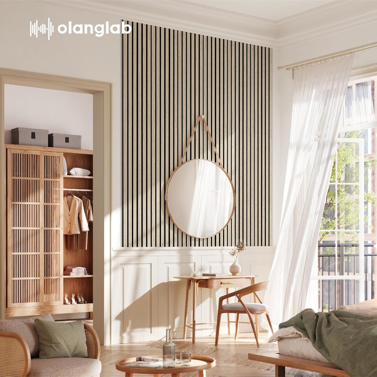 Olanglab Wood Slat Wall Panels 4 Pack, Wooden Acoustic Wall Panels, 94.5"x12.6" Each 3D Wall Panels for Interior Wall Decor (Light Oak-Extendo Trio)-VerdiqueGarden