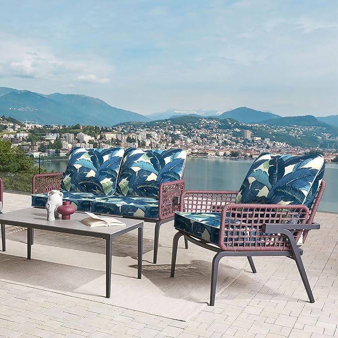 LVTXIII Outdoor Deep Seat Cushion 24"x24"x4" Patio Seat and Back Cushion Set Seasonal Chair Cushion for Dining Arm Chairs, Wicker Chairs and Garden Furniture Decoration, Swaying Palms Blue-VerdiqueGarden