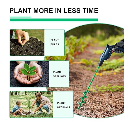 4 Pack Garden Ground Earth Spiral Drill Bit for 3/8" Hex Drive Drill, Auger Drill Bits for Bulbs Planting, Hole Digger Flowers,Bedding Digging Plant Rapid Planter Tool-VerdiqueGarden