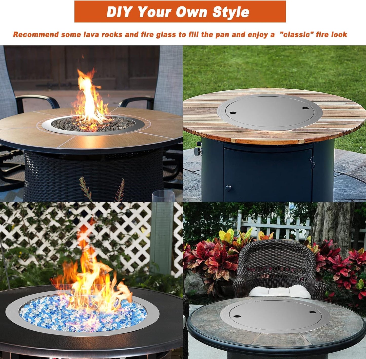 Skyflame 31" x 31" Round Stainless Steel DIY Drop-in Firepit System Assembly Set, Including Fire Pit Pan Fire Bowl with Burner Ring and Protective Cover-VerdiqueGarden