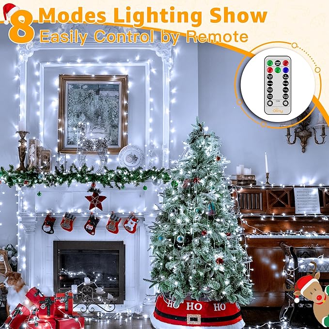 Ollny Outdoor String Lights 800LED 262FT, Cool White Waterproof Fairy Light with Remote Plug in, 8 Modes Timers Dimmable Christmas Lights for Outside Indoor Bedroom Patio Camping Garden-VerdiqueGarden