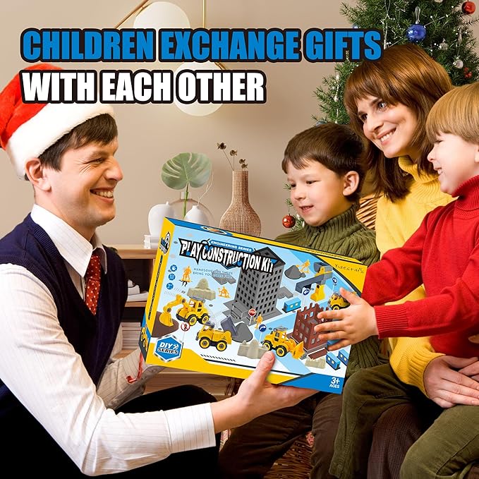 Construction Sandbox with Lid - 4 Vehicles with 1 Conveyor, 8 Castle Molds, 6 Figures & 3lbs Moldable Sand - Preschool Sensory Bin for Fine Motor Skills, Ages 3-6-VerdiqueGarden