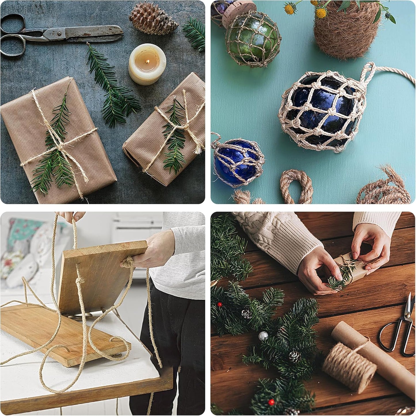 Natural Jute Twine 656ft 5mm,3Ply Twisted Thick Twine Rope Strong Jute String Roll for Crafts Gift Wrapping Gardening Home Decor Bundling Cat Scratching Post-VerdiqueGarden