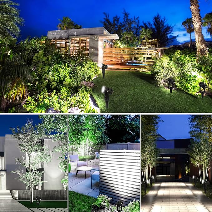 Solar Spot Lights Outdoor, 3-in-1 Garden Spotlights IP65 Waterproof 9.8ft Cable, 5W 4000mAh Separated Solar Panel, Auto On/Off for Tree Patio Yard Driveway Pathway Pool(Cold White 6000K)-VerdiqueGarden