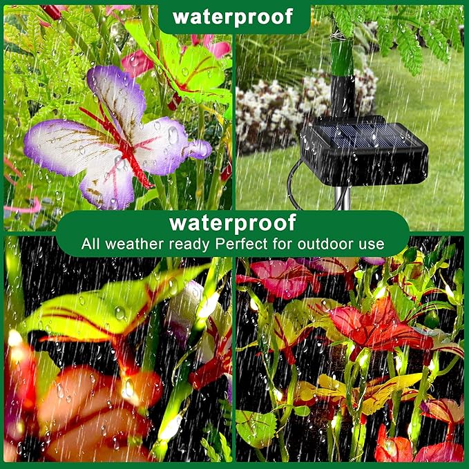 Solar Garden Lights Outdoor Waterproof,2 Packs Solar Swaying Butterfly Lights Decor,Gardening Butterfly Gifts for Mom Women,Solar Flowers Plant Lights Decorative Stakes for Yard Patio Lawn Pathway-VerdiqueGarden