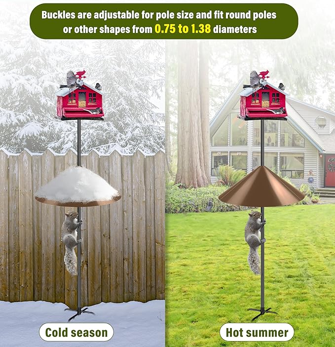 Squirrel Baffle for Bird Feeder Pole, 19-Inch Outdoor Bird Feeder Guard, Squirrel-Proof Birdhouse Baffles, Shepherd's Hook for Outside(Brown)-VerdiqueGarden