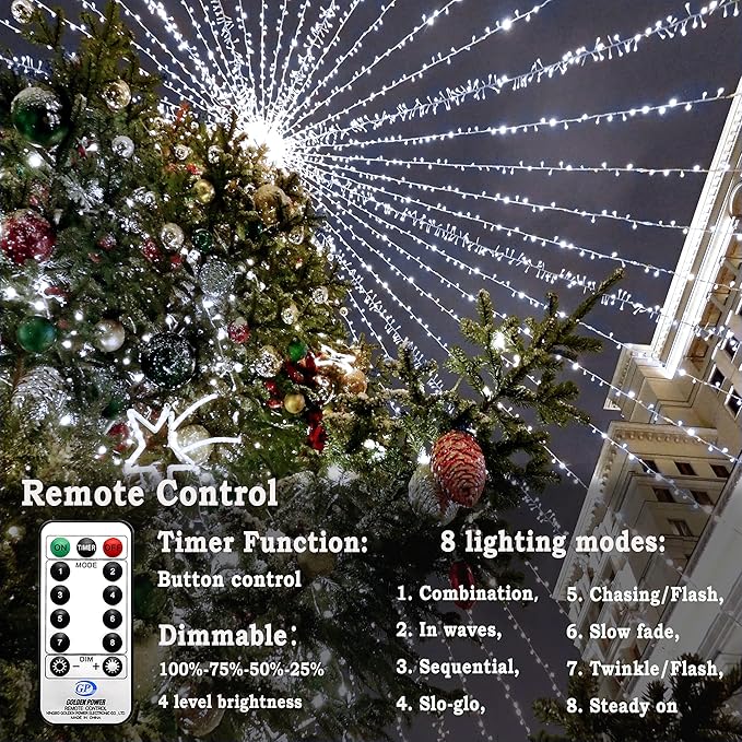KNONEW 403FT 1000 LED Christmas Lights Outdoor String Light 8 Modes & Timer Fairy Lighting Plug in Waterproof for Xmas Yard Tree Wedding Party Holiday Decorations (Cool White)-VerdiqueGarden