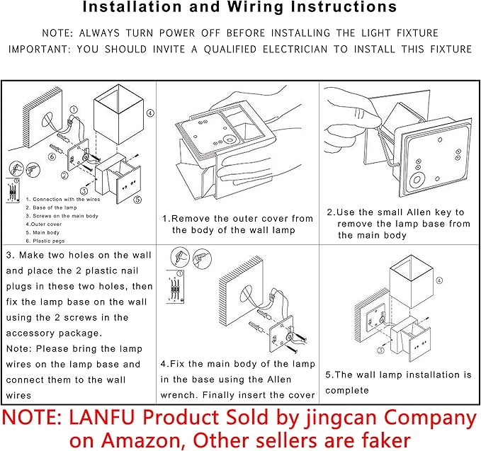 LANFU LED Aluminum Waterproof Outdoor Wall Sconce, 100-277V 3000K Outdoor Cube Square Wall Light Warm Light 2 LEDs Black 6W Outside Wall Lights for House Patio-VerdiqueGarden