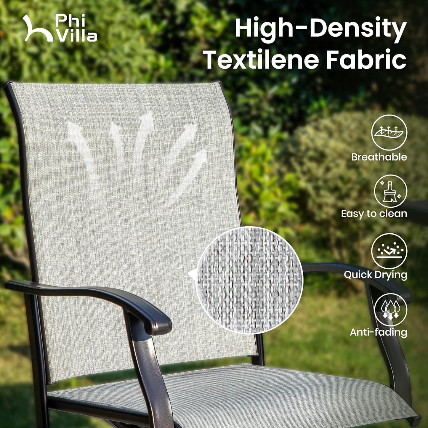 PHI VILLA Outdoor Swivel Patio Bar Stools Set of 6, 30 Inch Bar Height Tall Patio Chairs with Back & Armrest, Durable Textilene Fabric in Grey for Deck Lawn Garden-VerdiqueGarden