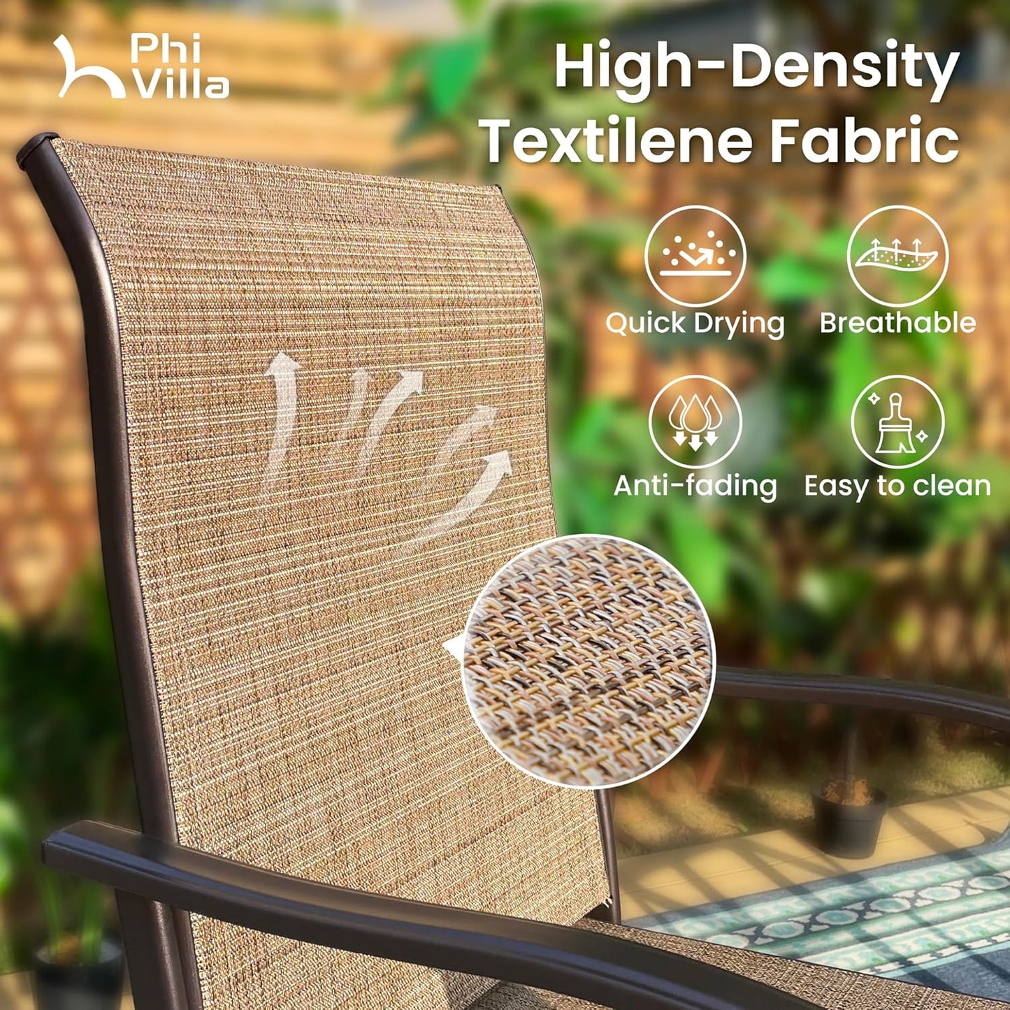 PHI VILLA Outdoor Bar Stools Set of 4, Swivel Patio Bar Stools & Chairs with 30" Seat Height & Brown Textilene Backrest, Tall Outdoor Chairs Bar Funiture for Outside, Porch and Yard-VerdiqueGarden