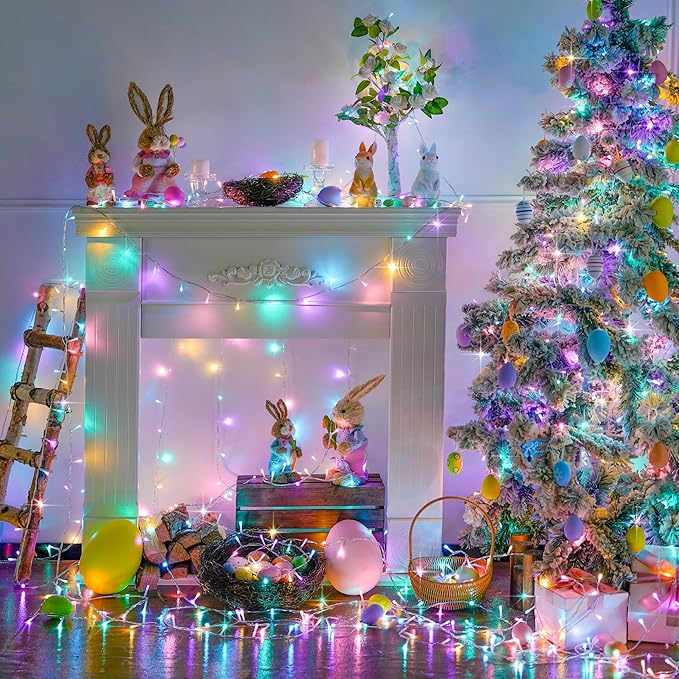 JMEXSUSS 200 LED Easter Lights Outdoor Indoor for Decorations, 66 Ft Connectable Pastel Easter Lights String Clear Wire Plug in for Bedroom Tree Room Party Spring Decor-VerdiqueGarden